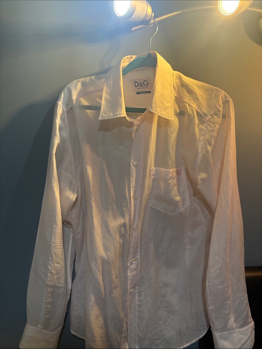 D&G Men's Pale Pink Dress Shirt with Chest Pocket